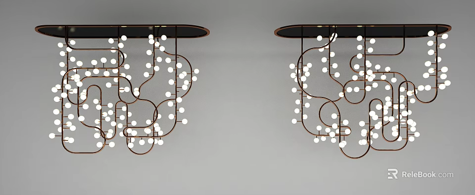 Modern Contemporary Chandelier Design With Curved Dark Metal Frame And White Bulb Arrangement 3d model 