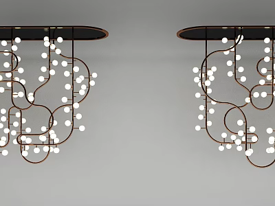 Modern Contemporary Chandelier Design With Curved Dark Metal Frame And White Bulb Arrangement 3d model