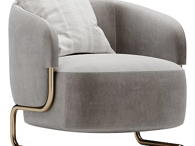 Elegant Modern Gray Velvet Armchair With Striped Pillow And Golden Metal Legs 3d model