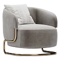 Elegant Modern Gray Velvet Armchair With Striped Pillow And Golden Metal Legs