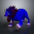 Blue Lion Game Movie Character With Red Mane Red Eyes Open Mouth And Sharp Claws