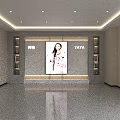 Modern Public Office Space Lobby With Marble Wall Large Screen Bookshelves And Sleek Floor