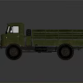 Green Military Truck With Open Cargo Bed Vintage Design Front Grille Headlights And Rugged Tires