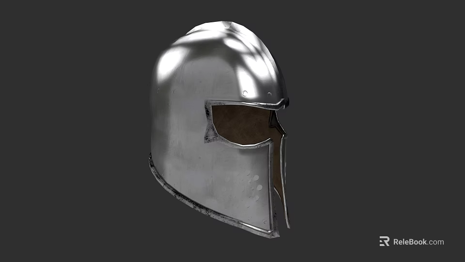 Ancient Style Polished Silver Metal Helmet with Face Guard and Shiny Surface 3d model 