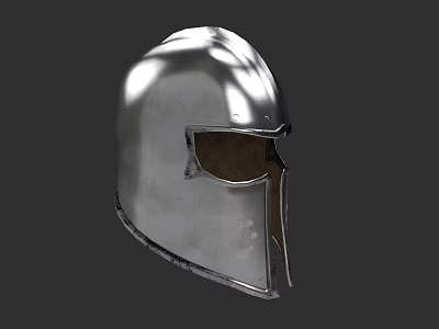 Ancient Style Polished Silver Metal Helmet with Face Guard and Shiny Surface 3d model