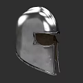 Ancient Style Polished Silver Metal Helmet with Face Guard and Shiny Surface