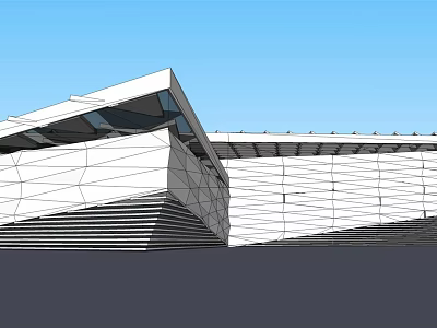 Modern Architectural Exterior Featuring Geometric Design Sloped Roof And Glass Panels 3d model
