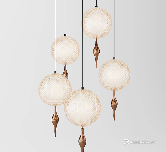Modern Spherical Chandeliers With Textured White Shades And Brass Accents For Interior Decor 3d model 