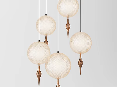 Modern Spherical Chandeliers With Textured White Shades And Brass Accents For Interior Decor 3d model