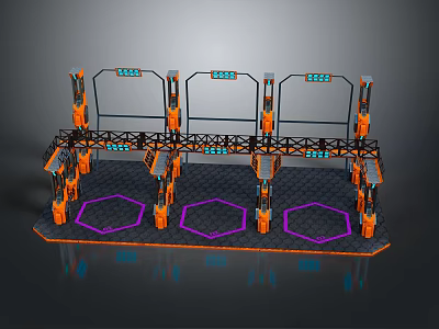 Decorative Lights With Orange Frame Purple Geometric Base And Blue Display Screens For Stage Decoration 3d model