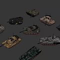 Military Weapons Featuring Various Tanks With Different Camouflage Patterns And Designs 3d model
