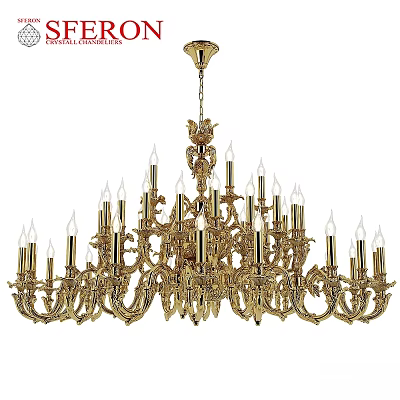 Golden Chandelier With Ornate Design And Multiple Candle Shaped Arms 3d model