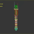 Futuristic Long Rod Weapon With Spiked Top Black Red Design And Metallic Finish