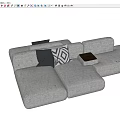 Modern Three Seater Sofa With Gray Fabric Decorative Pillows And Side Table 3d model