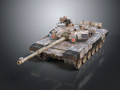 Modern Military Armored Tank With Camouflage Design Long Cannon And Tracks 3d model