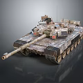 Modern Military Armored Tank With Camouflage Design Long Cannon And Tracks