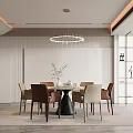 Modern Home Dining Room Rock Board Island Table Dining Table and Chair Combination Wine Cabinet Chandelier Ornaments Refrigerator 3d model