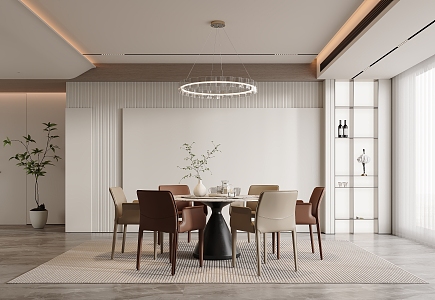 Modern Home Dining Room Rock Board Island Table Dining Table and Chair Combination Wine Cabinet Chandelier Ornaments Refrigerator 3d model