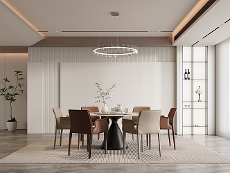 Modern Home Dining Room Rock Board Island Table Dining Table and Chair Combination Wine Cabinet Chandelier Ornaments Refrigerator 3d model