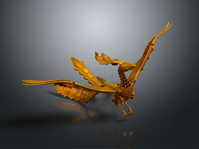Golden Flying Creature Sculpture With Spreading Wings And Intricate Artistic Design 3d model