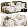 Cozy Cream Style Upholstered Kids Bed With Comfortable Bedding Offers Various Soft Neutral Color Choices