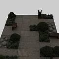 Garden Landscape Design With Stone Paving Round Stone Balls Bushes Benches And Green Plants