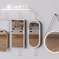 Modern Wall Hanging Mirrors In Oval Rectangular Round Shapes With Metal Frames Reflecting Wooden Floor 3d model