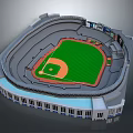 3D Model Of Baseball Stadium Featuring Green Field Gray Stands And Arched Windows