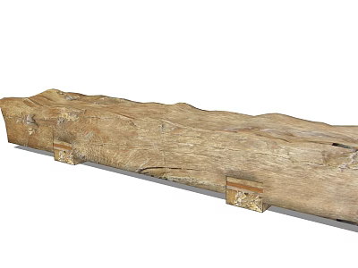 Rustic Natural Wood Stool With Metal Brackets For Home Decor And Seating 3d model