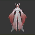 Fantasy Female Mythical Being in Traditional Pink White Costume with Red Ribbons and Ornaments