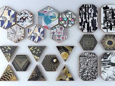 Abstract Decorative Paintings Featuring Various Geometric Shapes Hexagon Triangle And Rectangle 3d model
