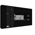 Modern Black Wine Cabinet In Kitchen Interior With Cabinets And Appliances