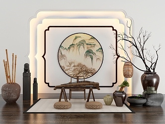 New Chinese Guzheng Background Wall Ornaments Jewelry Combination 3d model