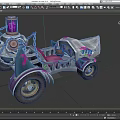 Futuristic Custom Car With Purple Pink Accents Red Seat Metal Frame And Ornamental Top