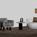 Stylish Gray and Cream Fabric Accent Chairs with Side Table Floor Lamp and Rug