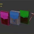 Three Different Colored Wooden Kalimba Musical Instruments With Decorative Patterns And Small Hammer