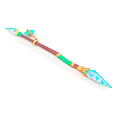 Decorative Long Staff Weapon With Brown Handle Green Accents Blue Tip And Golden Details