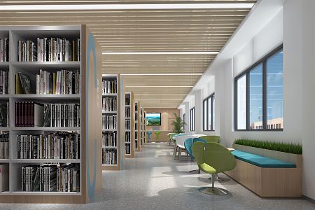 modern library reading room 3d model