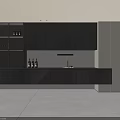 Modern Dark Wooden Sideboard With Glass Doors And Wine Bottle