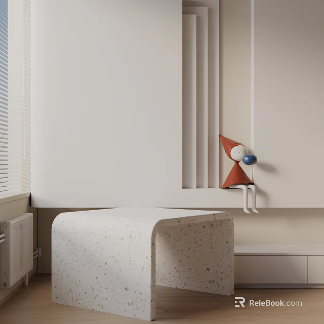 Modern Minimalist Side Table With Speckled Surface And Decorative Sculpture In Living Room 3d model 