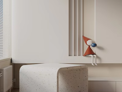 Modern Minimalist Side Table With Speckled Surface And Decorative Sculpture In Living Room 3d model