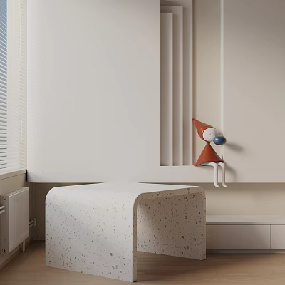 Modern Minimalist Side Table With Speckled Surface And Decorative Sculpture In Living Room 3d model