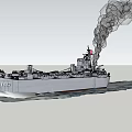 Large Gray Ship 1420 Navigating Icy Ocean With Icebergs And Smoke 3d model