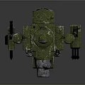 Green Robot Character And Mechanical Creature With Globe Head Cannon Barrel And Legs