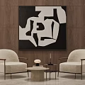 Modern Leisure Sofa Set With Armchairs Coffee Table And Abstract Wall Art