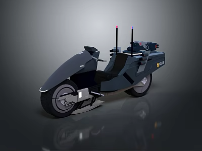 Futuristic Black Motorcycle With Sleek Design And Antennas On Dark Surface 3d model