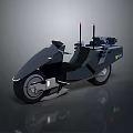 Futuristic Black Motorcycle With Sleek Design And Antennas On Dark Surface