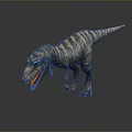Realistic Standing Dinosaur Model With Open Mouth Sharp Teeth And Striped Skin