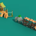Colorful Playground Equipment With Wooden Playhouse Elephant Climbing Frame And Net Cage