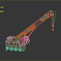 Green And Orange Mobile Crane Model With Long Boom Hook And Wheels